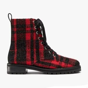Kate Spade | NWOT Jemma Boots Red Black Plaid Combat Metallic Festival Holidays